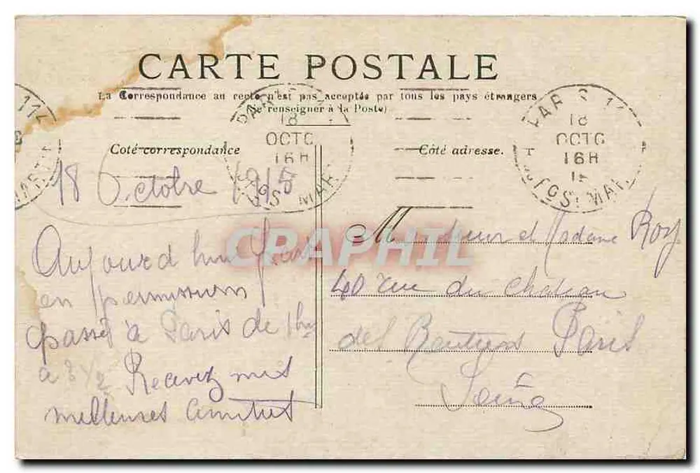 Paris — A Estátua da República — Editor: B. Lévy, n° 174 - Verso