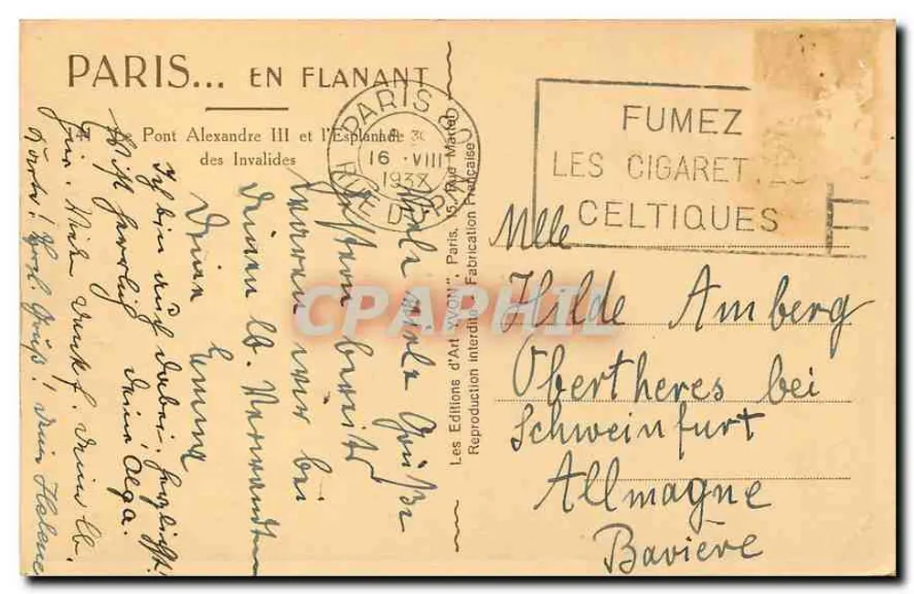 Pont Alexandre III et l'Esplanade des Invalides — Les Éditions d'Art 'VIGNON' — n° 107 - Verso