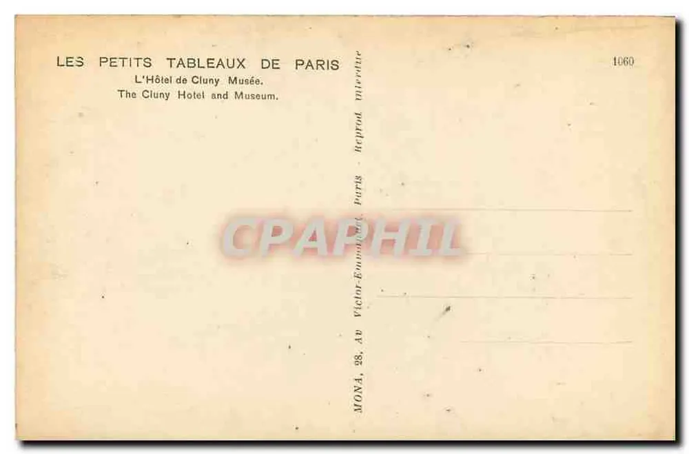 Hôtel de Cluny — Museu — editor Moné, n° 1060 - Verso