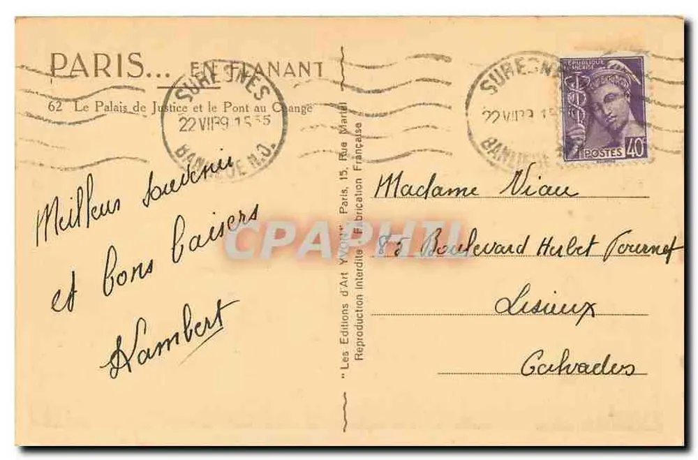 Paris — Das Palais de Justice und der Pont au Change — Les Éditions d'Art Yvon - Rückseite