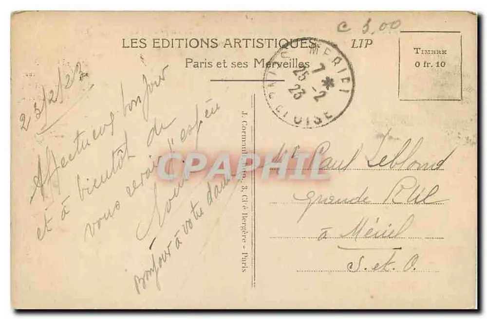 Paris — Panorama der Tuileries und des Arc de Triomphe du Carrousel — Les Éditions Artistiques - Rückseite
