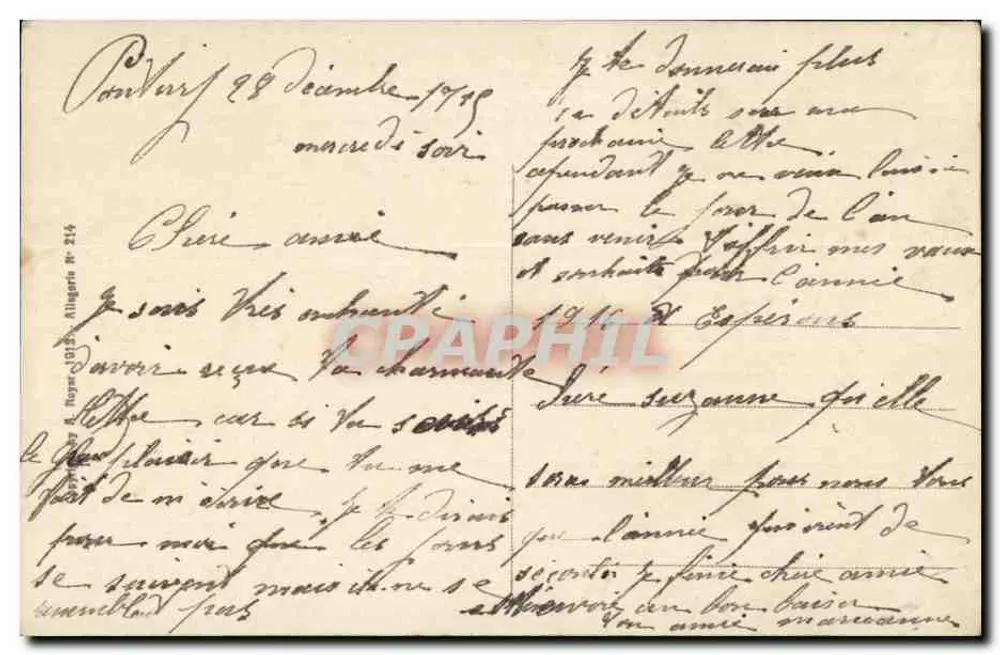 Galante Anträge — Szene auf einer Rankenbalustrade — Verlag D. Mostraison, Nr. 214 - Rückseite