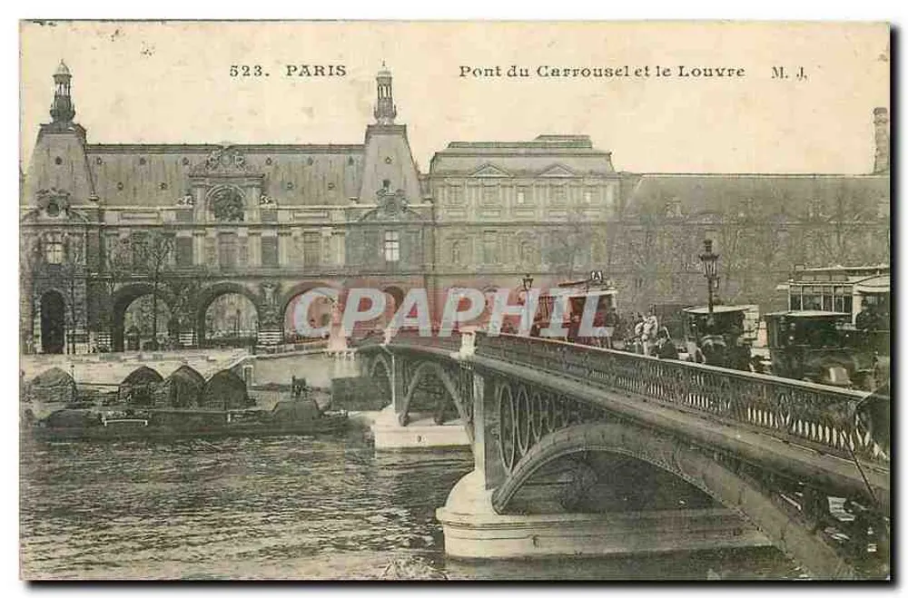 Ponte do Carrousel e o Louvre — Paris — M. J. — n° 523 - Frente