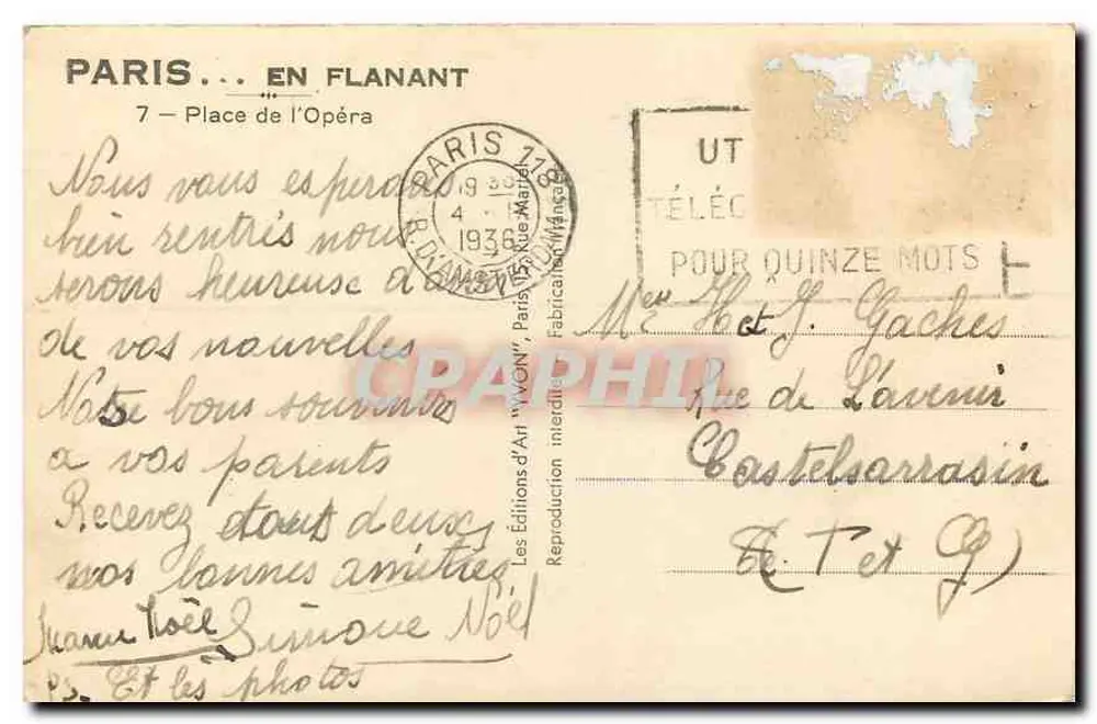 Paris — Place de l'Opéra — Les Éditions d'Art 'Yvov' - Verso