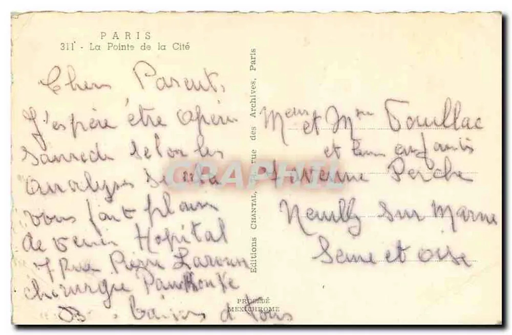 Paris - A Ponta da Cidade — Edições Chantal, Paris - Verso