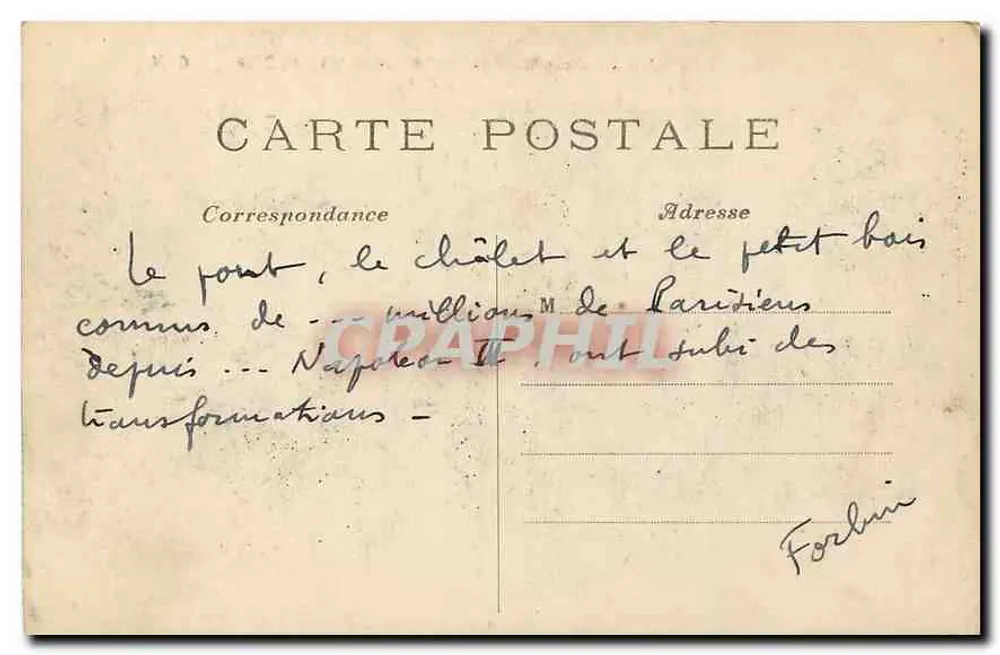 PARIS — Le Bois de Boulogne — Chalet des Îles — C.M. — n°351 - Verso