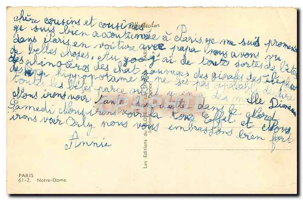 Nossa Senhora de Paris — vista da fachada — Les Éditions du Globe, n° 61-2 - Verso