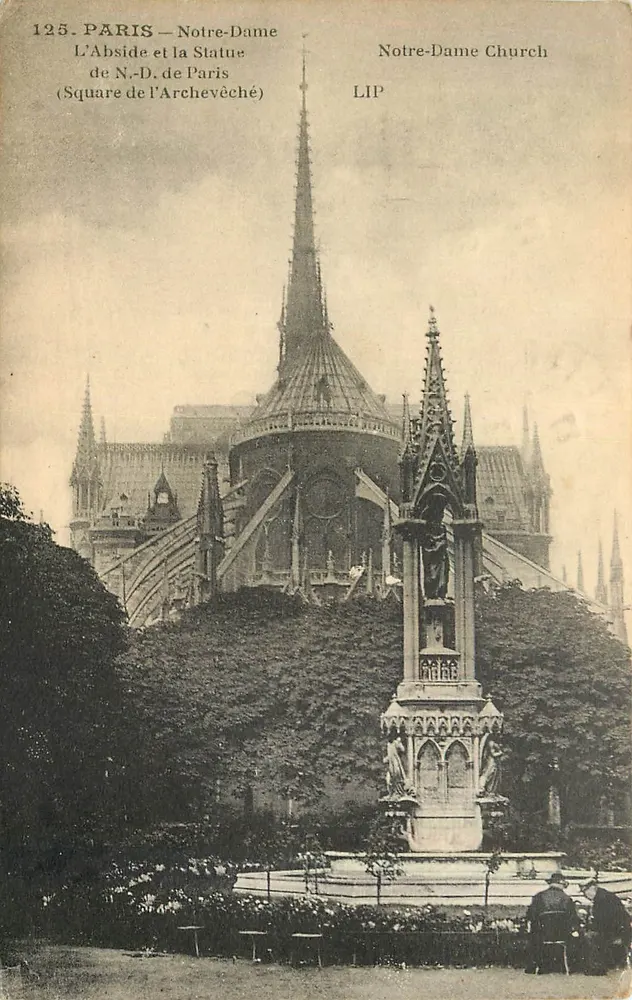 Paris — Notre-Dame — Die Apse und die Statue der Notre-Dame von Paris — LIP - Vorderseite