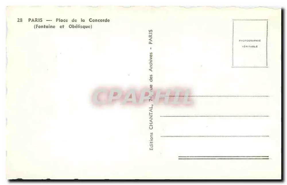 Place de la Concorde — Fontaine et Obélisque — Éditions Chantal - Verso