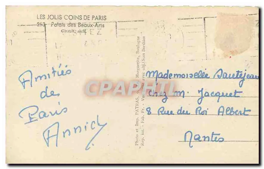 Patras — Palais des Beaux-Arts — Les Jolis Coins de Paris - Verso