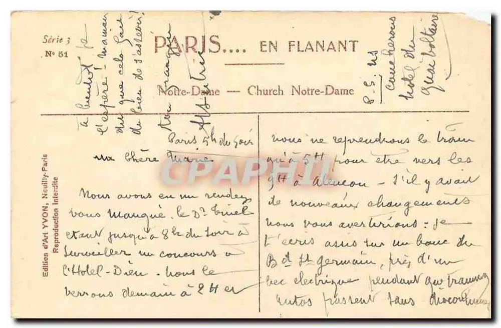 Notre-Dame de Paris — façade et flèche — éditeur YVON, série 51 - Verso