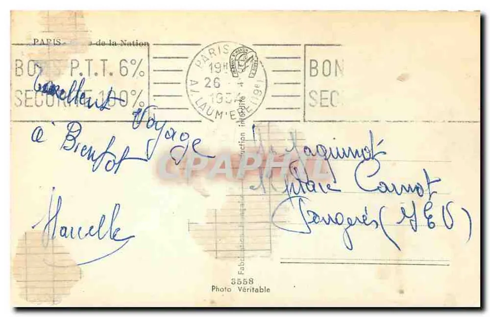 Fontaine de la Nation — Paris — editada por Gamy - Verso