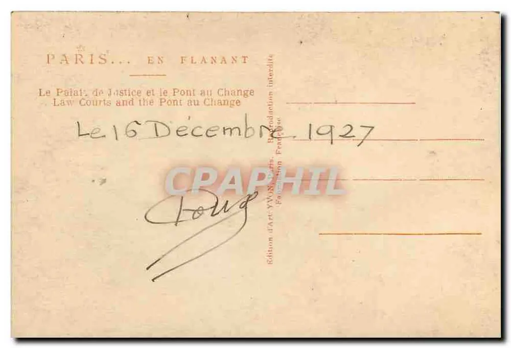 Paris — Palais de Justice et Pont au Change — Édition Yvon, Paris - Rückseite