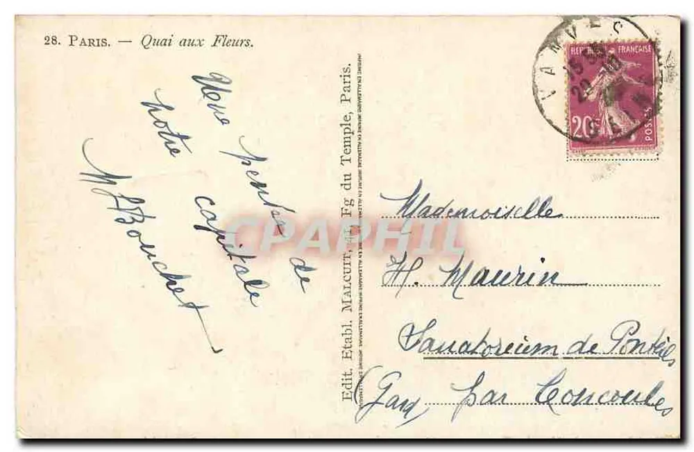 Paris — Quai aux Fleurs — Éd. Marcury, Paris, n°28 - Verso