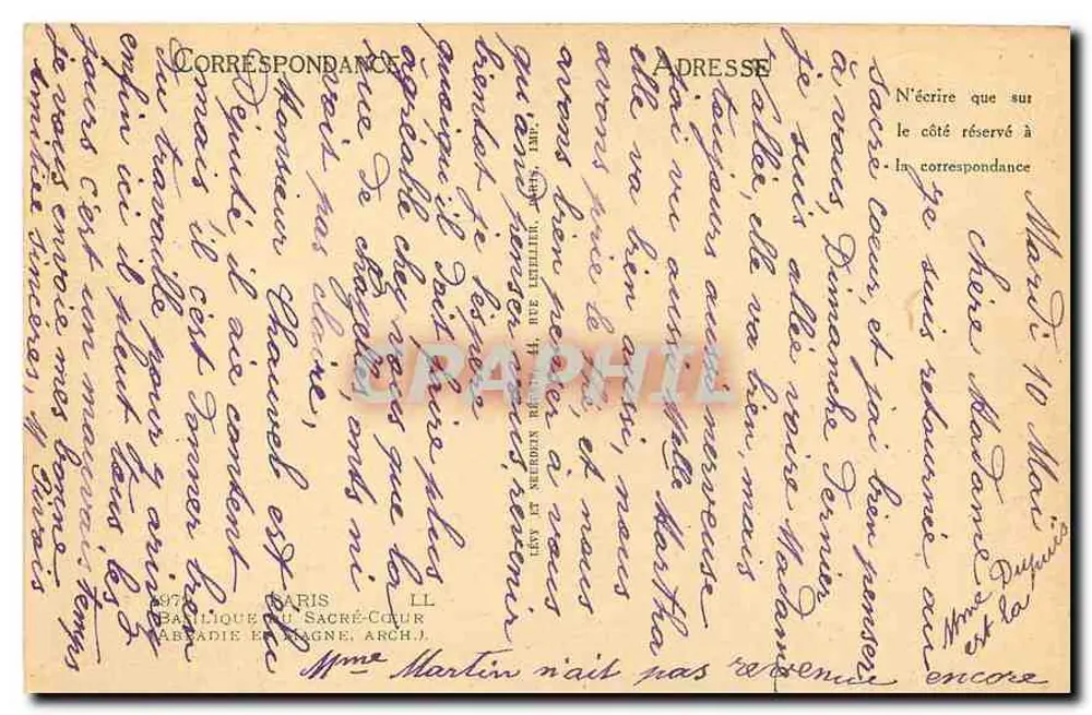 Sacre-Cœur de Montmartre — Paris — editor LL, série 6972 - Verso