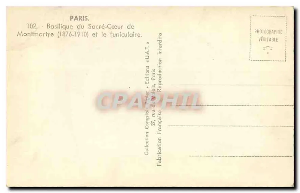Basilika des Heiligen Herzens — Montmartre — Éditions U.A.T., Paris - Rückseite