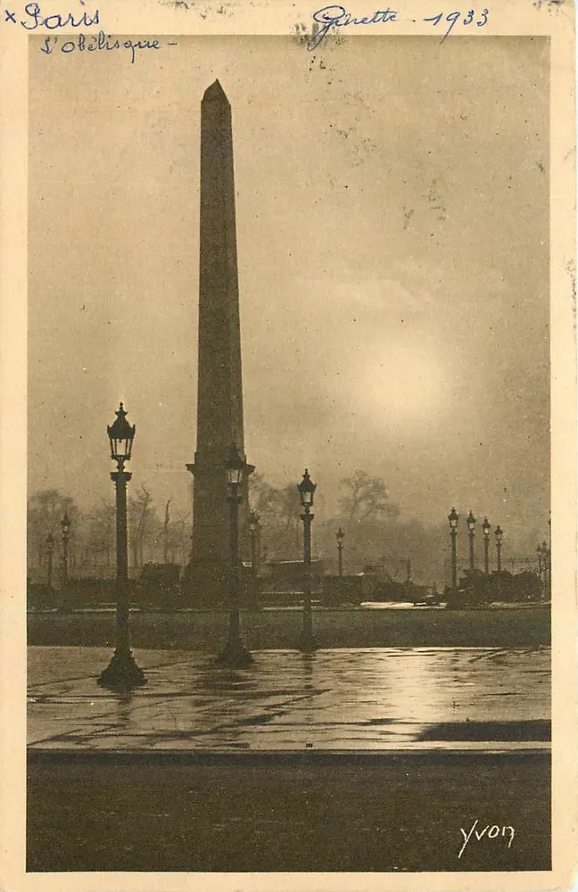 O Obelisco — Praça da Concórdia — Les Éditions d'Art Yvon, Série 23 - Frente