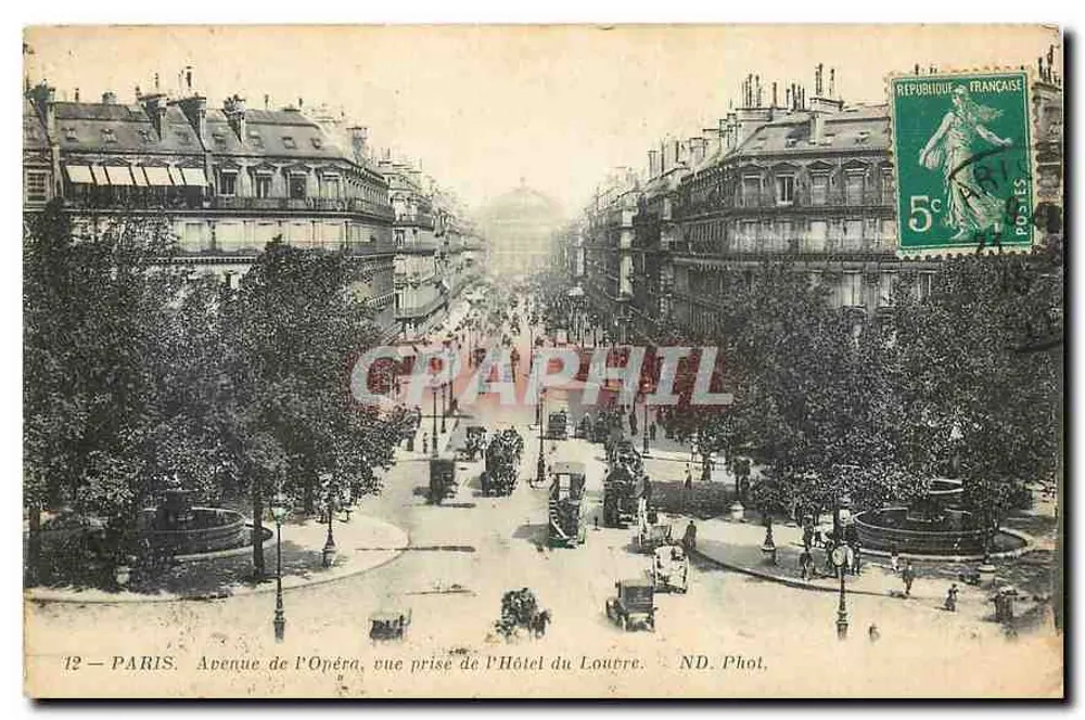 Paris — Avenue de l'Opéra aus Sicht des Hôtel du Louvre — ND. Fot. - Vorderseite