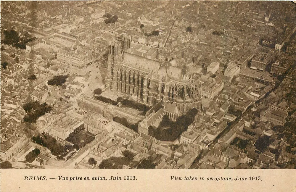 Reims — Vista tomada en avión, Junio 1913 — Edición Reims-Catedral - Anverso