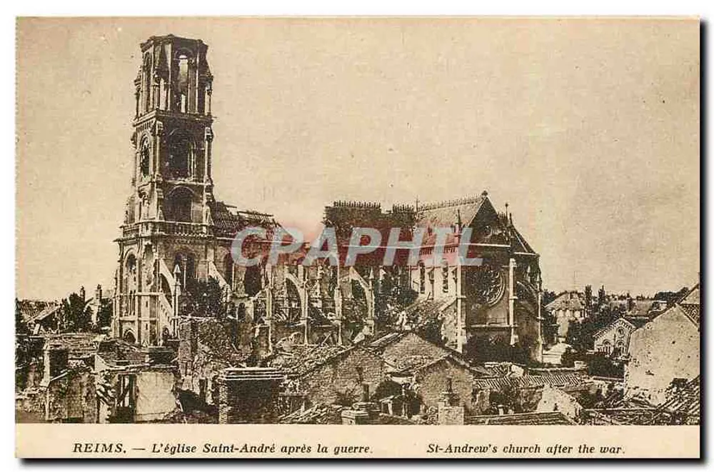 Reims — L'église Saint-André après la guerre — Édition Reims-Cathédrale - Recto