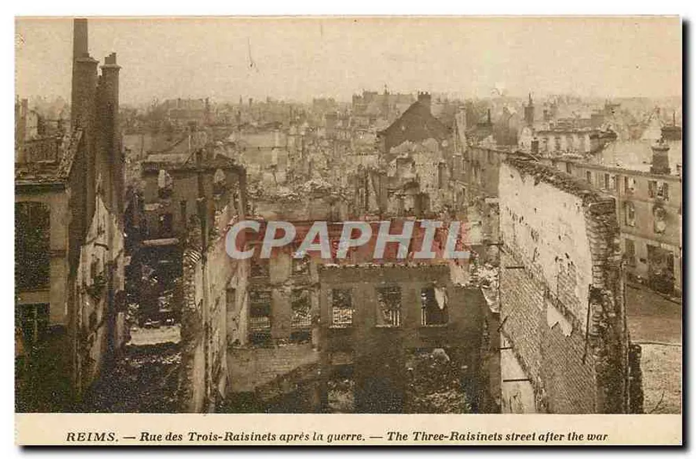 Reims — Rue des Trois-Raisinets nach dem Krieg — Reims Cathedral Edition - Vorderseite