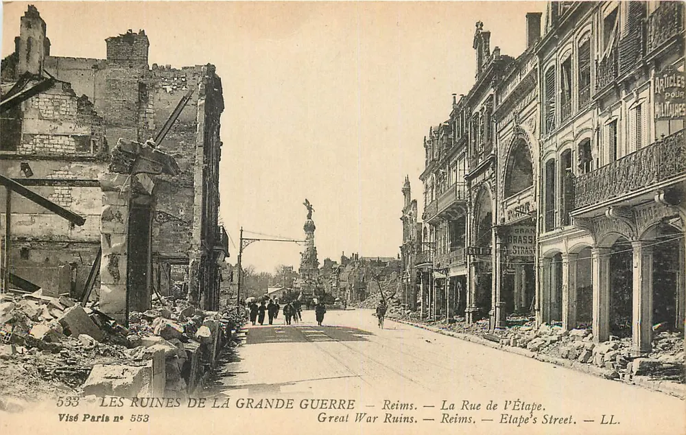 Reims — Ruinen des Ersten Weltkriegs — Rue de l'Étape — Visé Paris n° 553 - Vorderseite