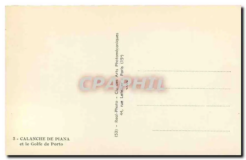 Calanche de Piana — y el Golfo de Porto — Real-Photo, 44, rue Letellier, París (15e) - Reverso