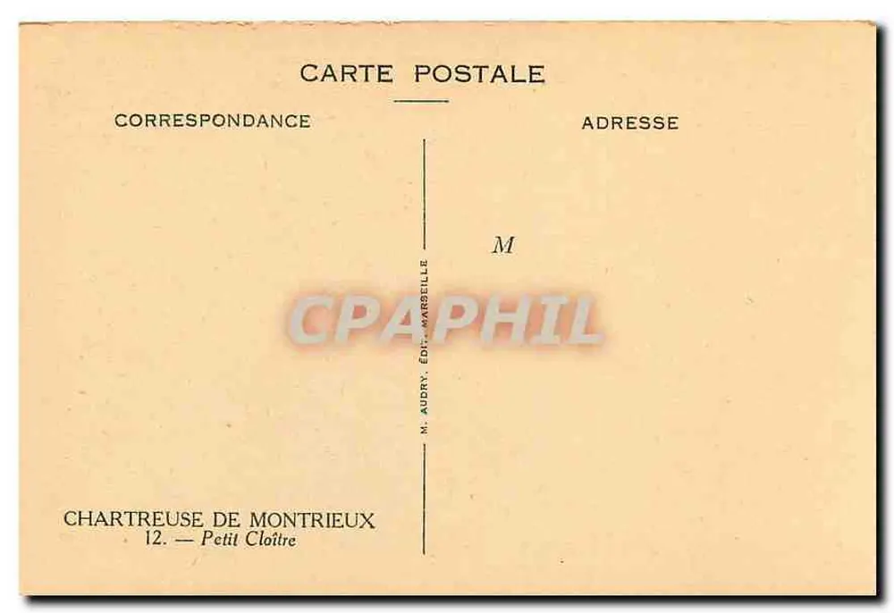 Chartreuse de Montrieux — Pequeno Cloître — Editor Audry, Marselha - Verso