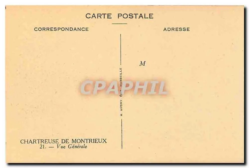 Chartreuse de Montrieux — Vista Geral — M. Audry, Editor Marseille - Verso