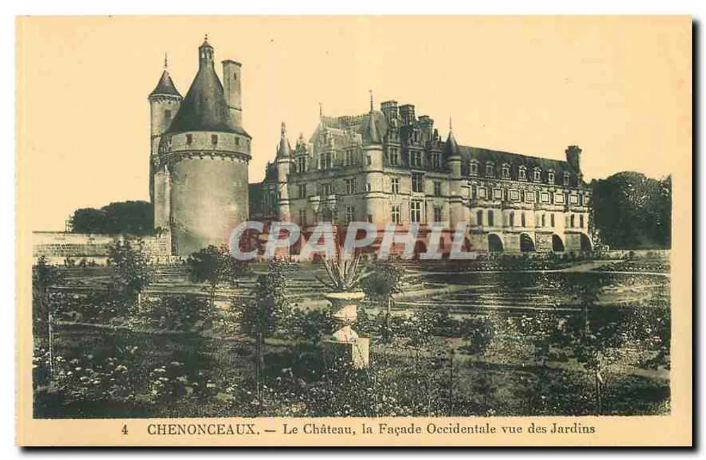 Chenonceaux — Schloss, Westfassade aus den Gärten gesehen — n°4 - Vorderseite