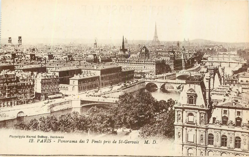 Paris - Panorama des 7 Ponts pris de St-Gervais — Phototypie Marcel Delbey, Bordeaux, n°12 - Recto