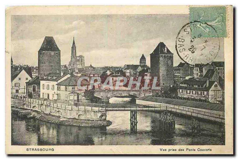Strasbourg — Vue prise des Ponts Couverts — Marca P. A. St. 12 - Recto
