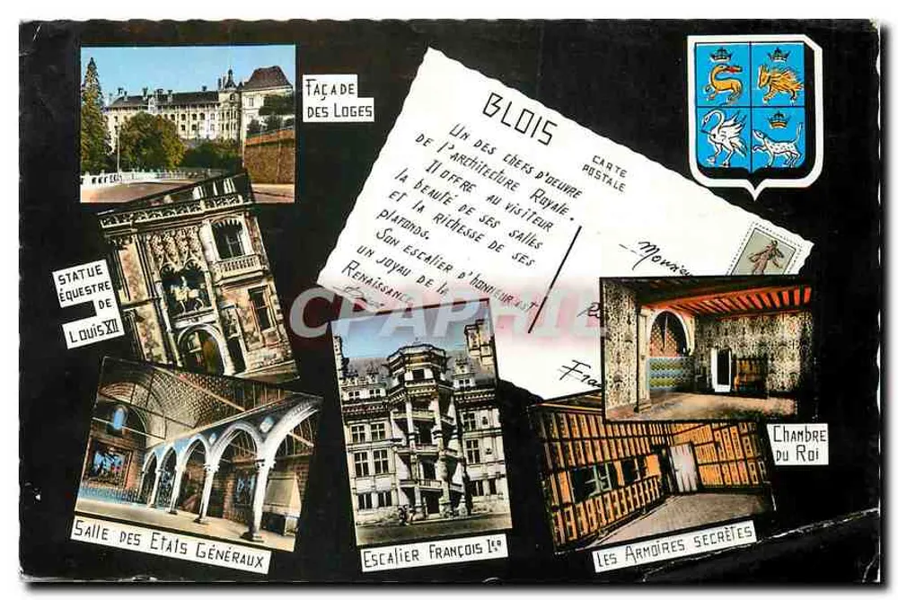 Blois — Castelo — Carta postal ilustrada com várias vistas - Frente