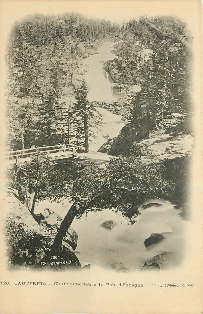 Cauterets — Chute supérieure du Pont d'Espagne — D. T., Editeur, Lourdes - Recto