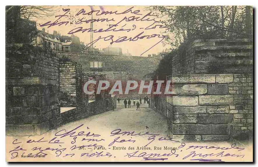 Entrada das Arênes, Rue Monge — Paris — Editor P. Marimous, n° 244 - Frente