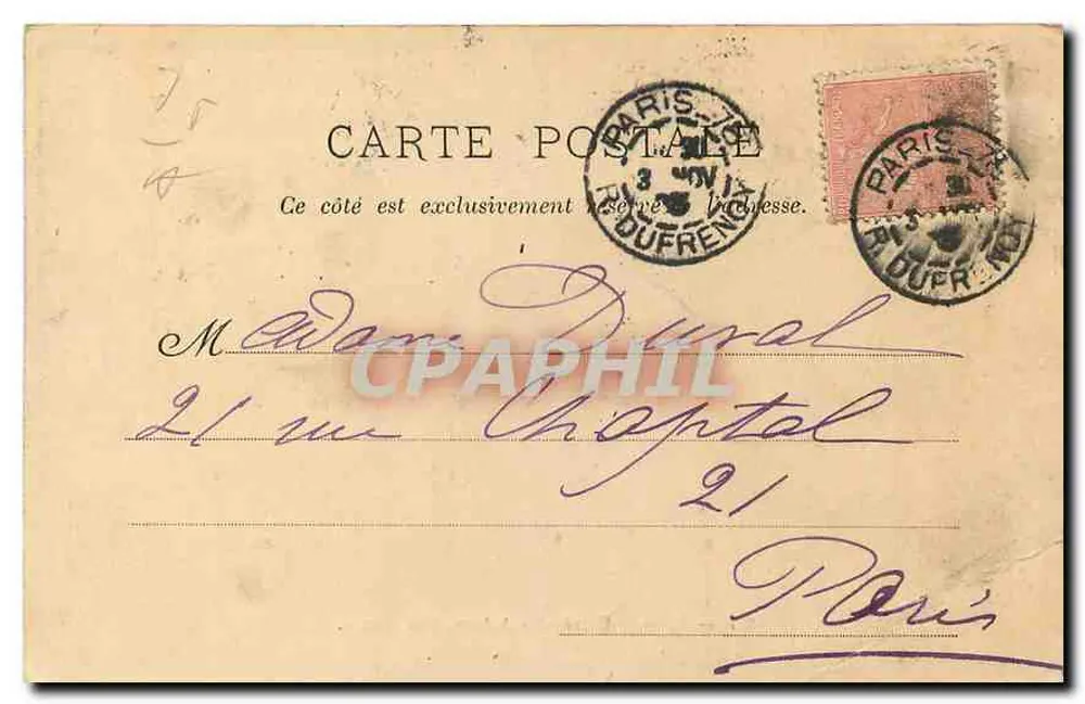 Entrada das Arênes, Rue Monge — Paris — Editor P. Marimous, n° 244 - Verso