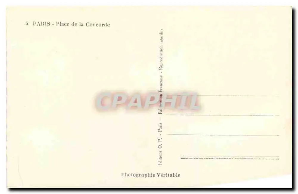 Place de la Concorde — Fontaine de la Concorde e Obélisque — edições O.P. Paris - Verso