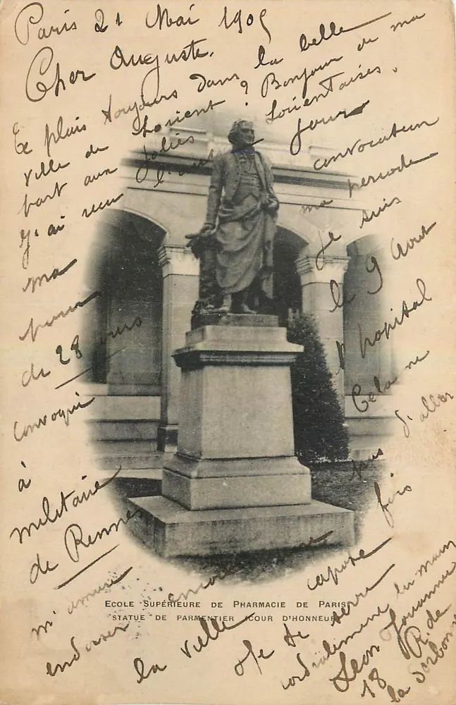 Statue von Parmentier — Hochschule für Pharmazie in Paris — Verlag: Frédéric & Béguin, Paris - Vorderseite