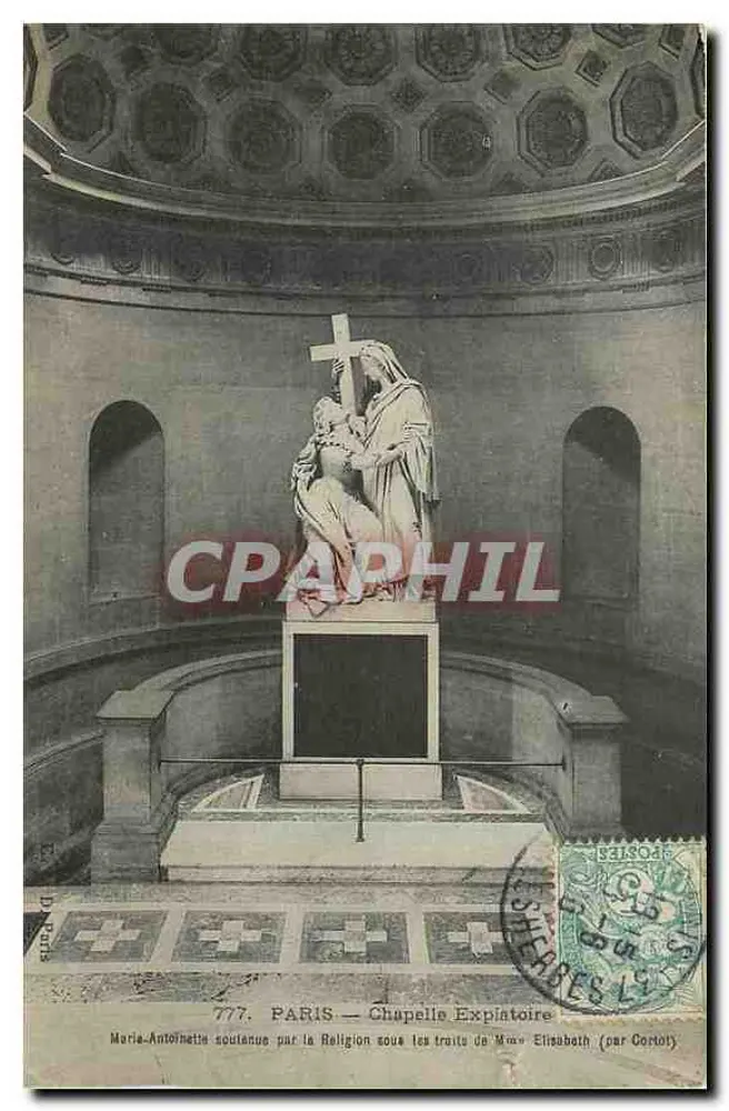 Paris — Capela Expiatória — Maria-Antoinette sustentada pela Religião sob os traços da Sra. Elisabeth (por Cortot) - Frente
