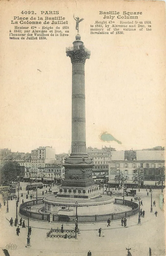 Place de la Bastille — Colonne de Juillet — éditeur B.D. n°4092 - Recto