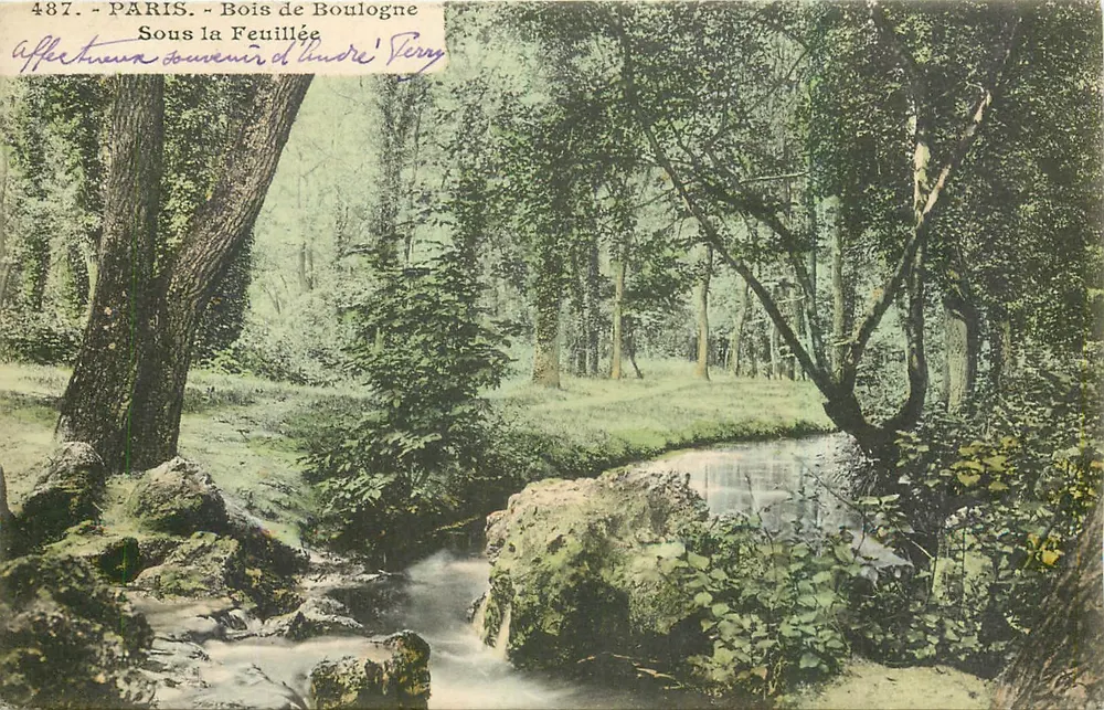 Paris - Bois de Boulogne — Sous la Feuillée — Affection souvenir d'André Perry - Recto