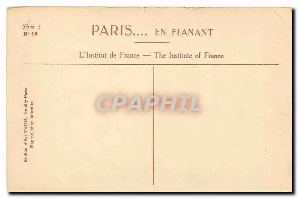 O Instituto da França — O Palácio do Instituto da França em Paris — Edição YVON, Série 1, N° 18 - Verso