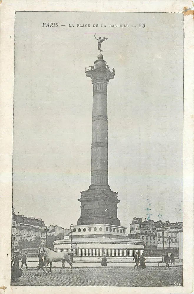 Paris — A Praça da Bastilha — 13 — editor M. Koz - Frente