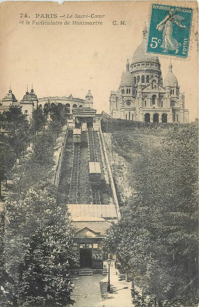 Paris — Der Sacré-Cœur und der Funicular von Montmartre — G. M. n°74 - Vorderseite