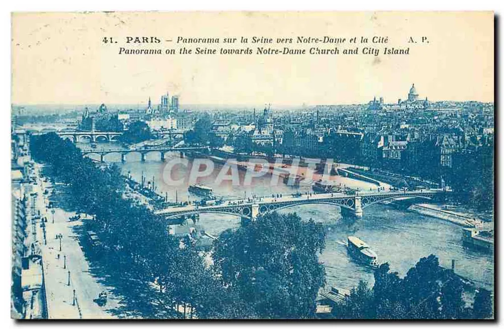 Paris — Panorama über die Seine in Richtung Notre-Dame und die Cité — A.P. - Vorderseite