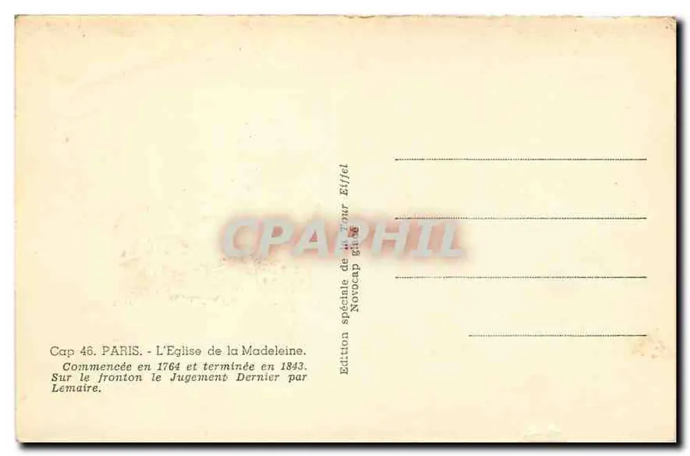 A Igreja da Madeleine — Paris — Edição especial da Torre Eiffel - Verso