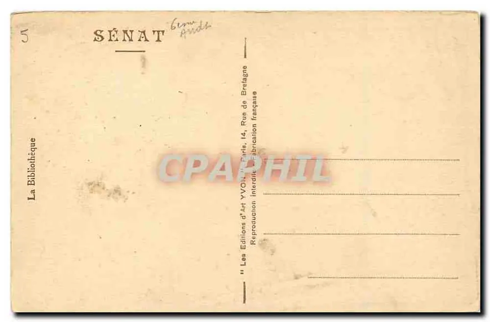 Biblioteca do Senado — vista interior — Les Éditions d'Art Yvon, Paris - Verso
