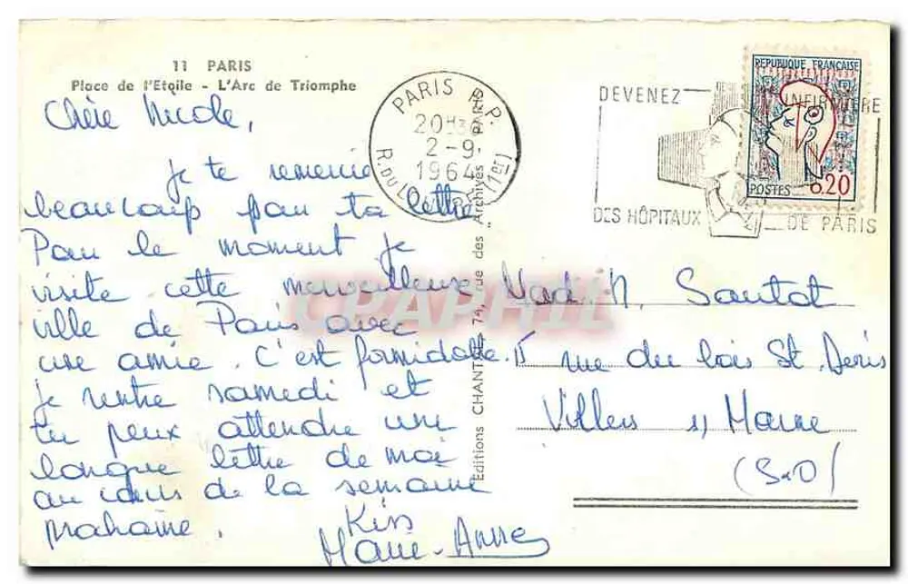Arco do Triunfo — Paris — Edições Chantal, n° 11 - Verso