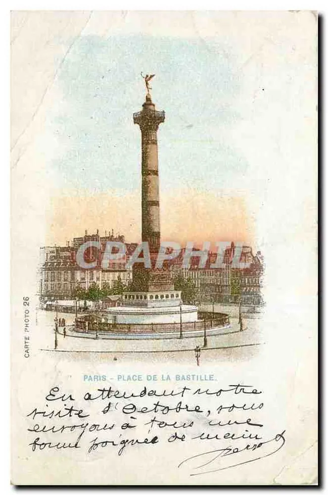 Paris - Place de la Bastille — colonne de la Bastille avec statue au sommet, éditeur CARTE PHOTO 26 - Frente