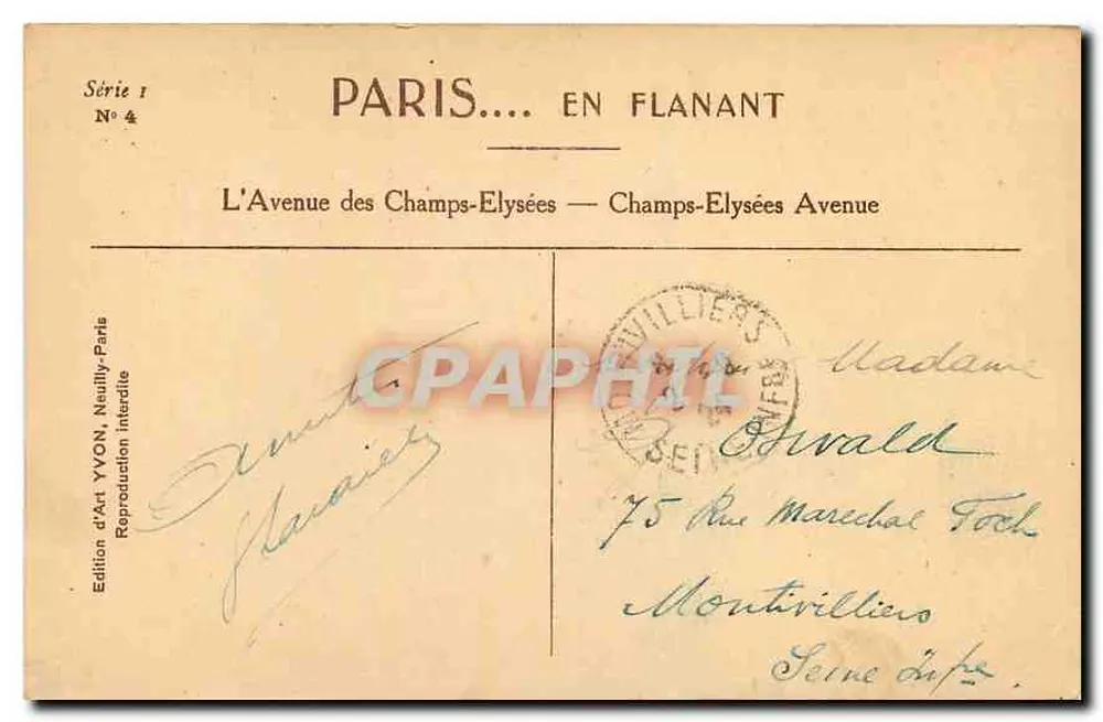 Paris — Avenue des Champs-Élysées — Édition d'Art YVON, N°4 - Verso